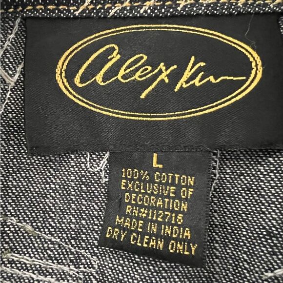 Alex Kim Embroidered Denim Jacket Large Washed Black Tan - Picture 5 of 11